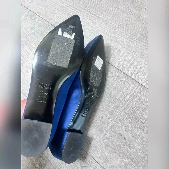 Stuart Weitzman Jewel Midnight Satin Slip On Pointy Toe Flats Like New Size 8.5 - Picture 4 of 6